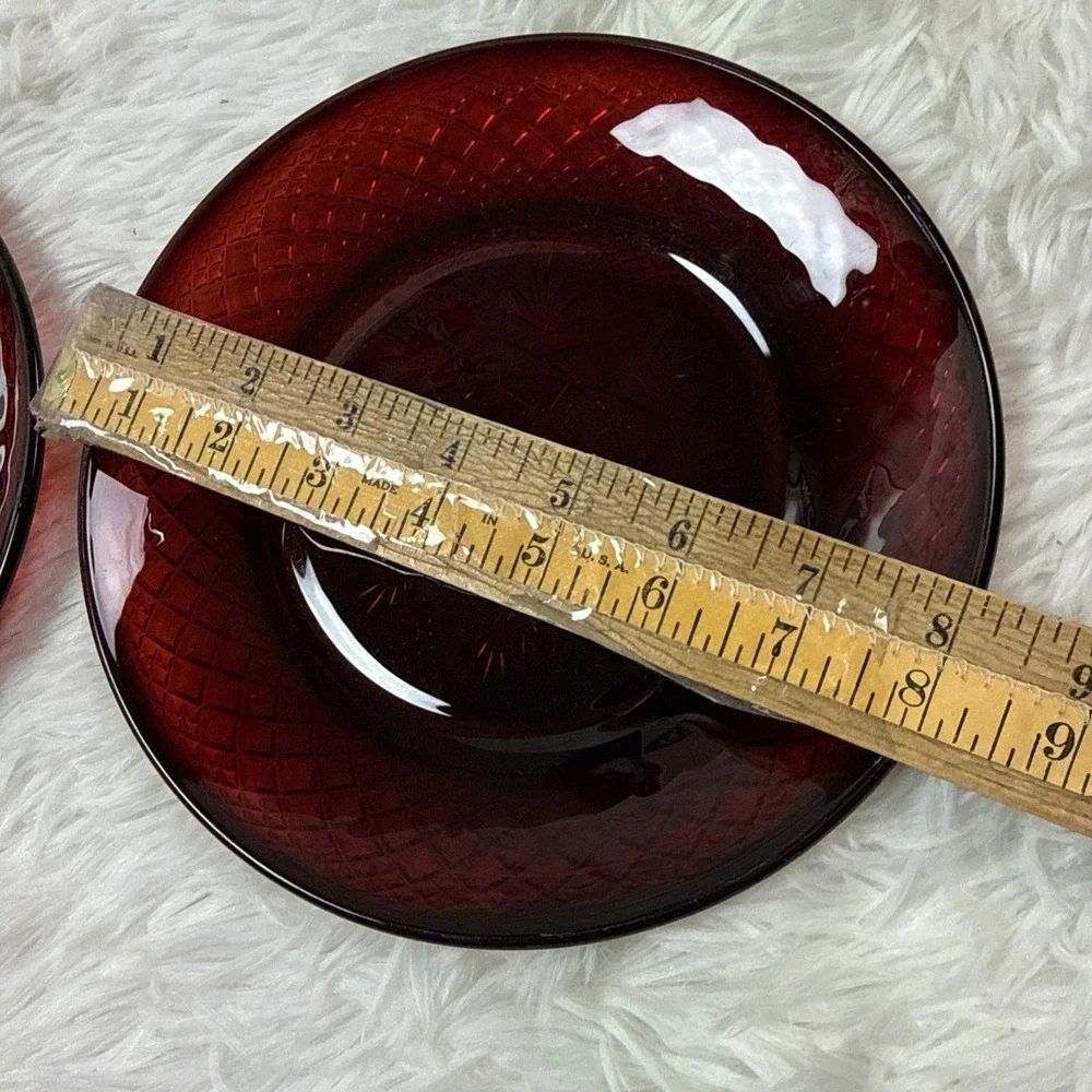 Vintage Cristal D'Arques Durand Luminarc 2 Ruby Red Glass Salad Plate France 8